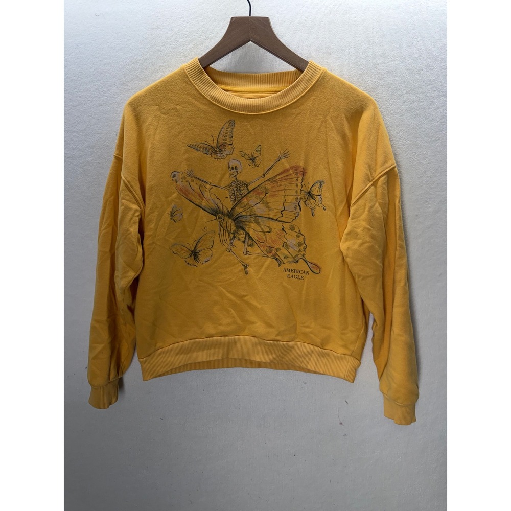 American Eagle Sweatshirt Women S Yellow  Skeleton Butterfly Graphic 3528